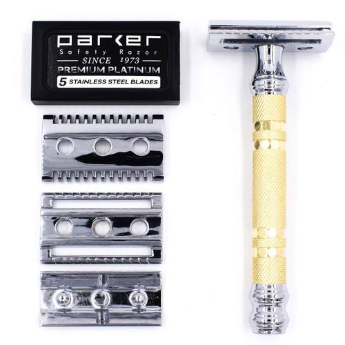 Parker 69CR Convertible Safety Razor with Open & Closed Comb Plates with blades