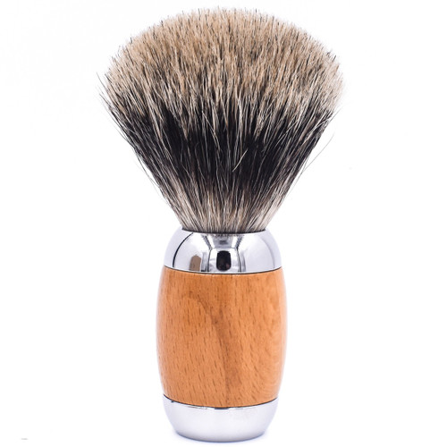 Taconic Shave Wood & Chrome Handle Deluxe Pure Badger Shave Brush & Stand