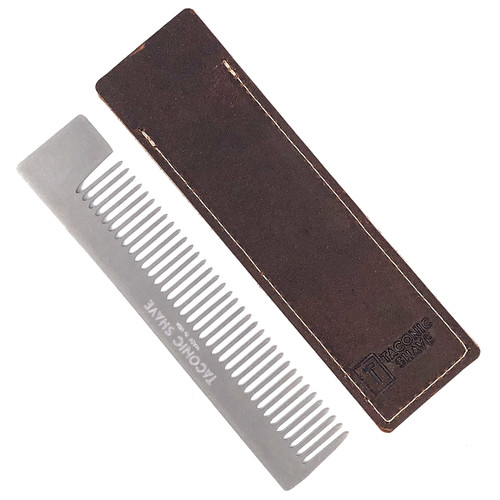 Taconic Shave Premium Stainless Steel Pocket Comb and Leather Case Made in USA