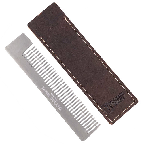 Taconic Shave Premium Stainless Steel Pocket  Comb and Leather Case Made in USA