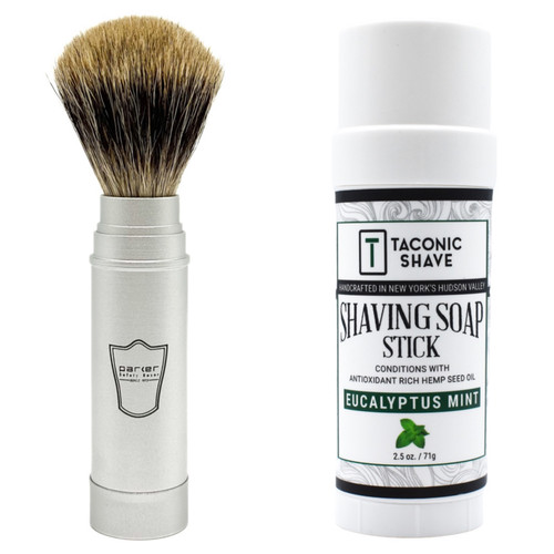 Taconic Eucalyptus Mint Shave Soap Stick & Parker Travel Brush Set