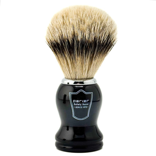 Parker Safety Razor 100% Silvertip Badger Bristle Shaving Brush (Black Handle) & Free Shaving Brush Stand