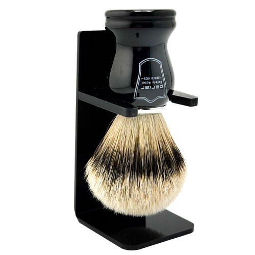 Parker Safety Razor 100% Silvertip Badger Bristle Shaving Brush (Black Handle) & Free Shaving Brush Stand