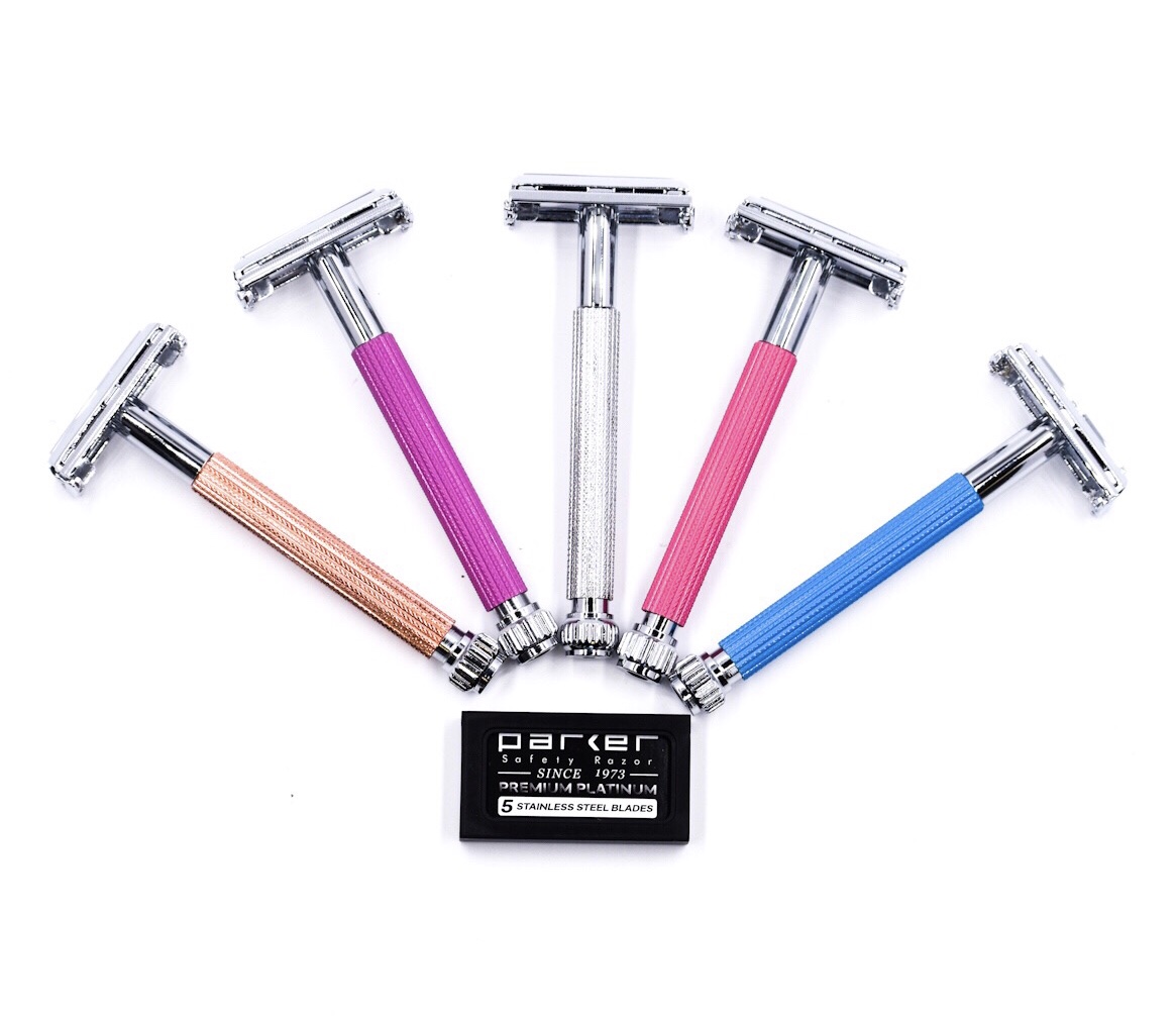 An array of various shaving razors