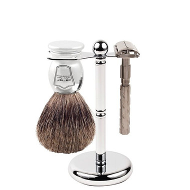 Parker 22R Safety Razor Shave Set | Pure Badger Brush, Stand