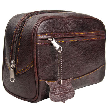 Polare Vintage Full Grain Leather Dopp Kit - Men's Travel Toiletry & Shaving Bag, Dark Brown With YKK Zippers