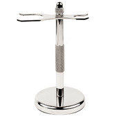 Chrome 2 Prong Safety Razor and Shaving Brush Stand with Heavyweight Felt Lined Base from Super Safety Razors