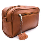 Parker Saddle Brown Leather Toiletry Bag zipper