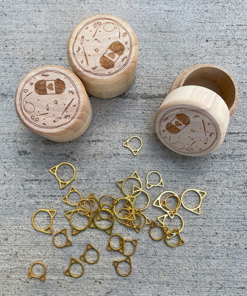 Cat Stitch Markers with Bamboo Canister