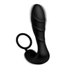 Upright view showing 4-inch insertable length, flared base, and stretchy 1.4-inch cock ring strap.
