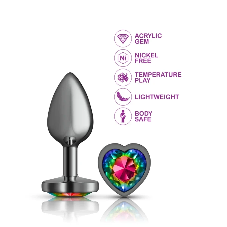 Viben Cheeky Charms — Heart Gem Aluminum Plug | Small Rainbow Gunmetal
