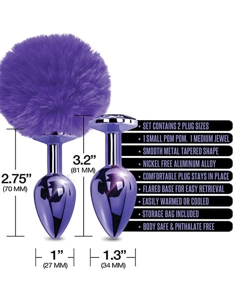 NIXIE METAL BUTT PLUG SET POM POM & JEWEL PURPLE METALLIC 