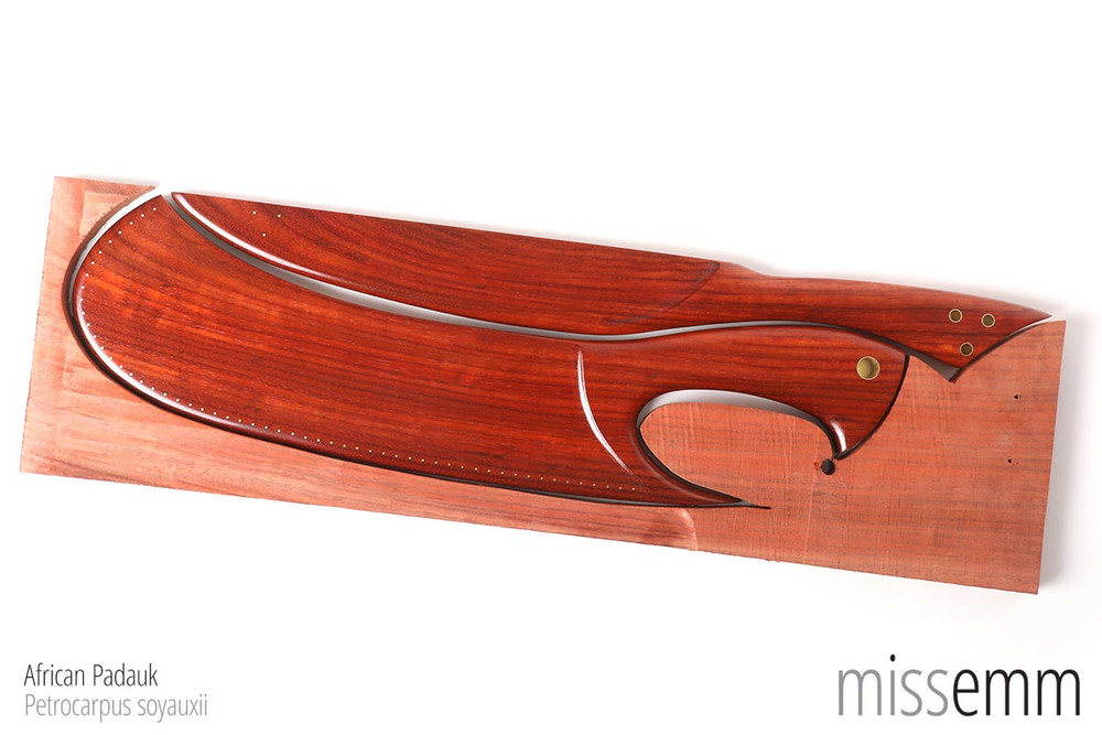 African Padauk cutlass and knife shaped spanking paddles by Australian fetish artisan Miss Emm