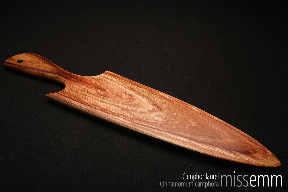 Handmade bdsm toys | Camphor laurel spanking paddle | By fetish artisan Miss Emm | Unique kink implements for FemDoms, Mistresses, Masters, Dominants, masochists, submissives, slaves, and all love impact play.