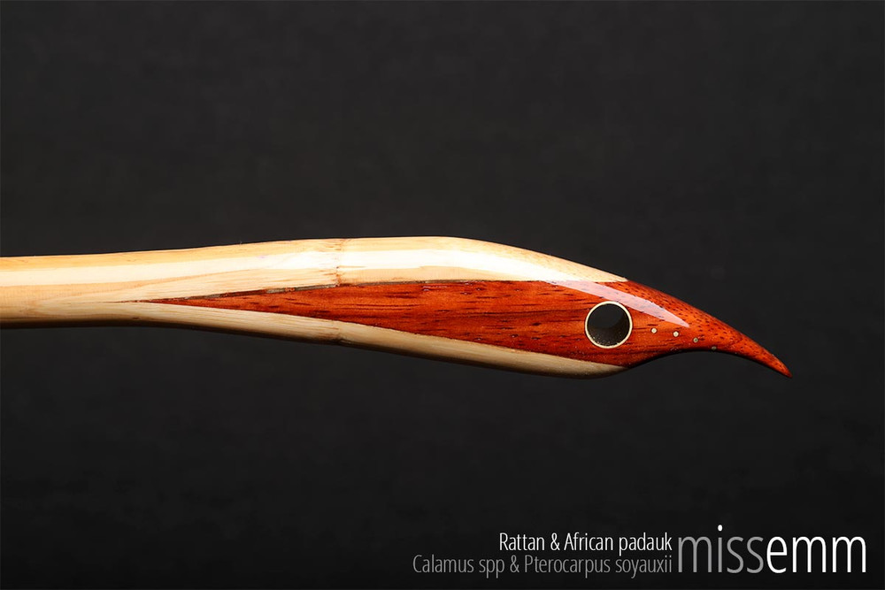 Unique bdsm discipline toys | Long thick rattan cane | By Australian kink artisan Miss Emm | Handcrafted from rattan and African padauk, with brass details.