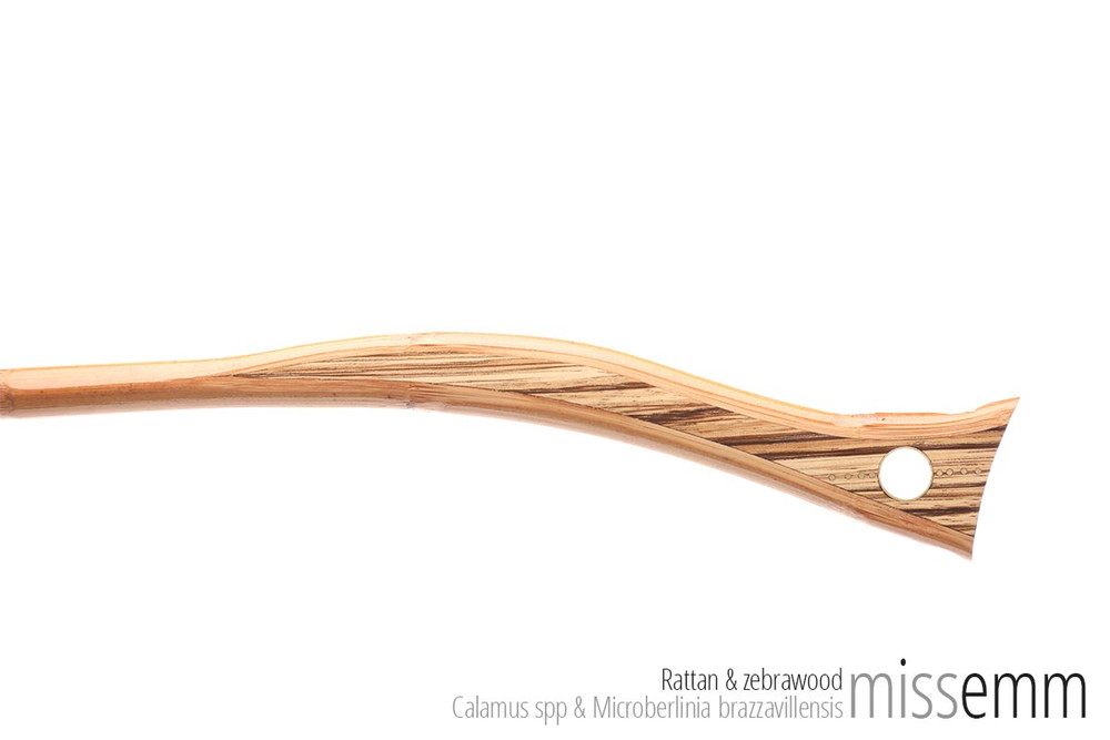 BDSM impact toys | Punishment cane | By Australian kink artisan Miss Emm | This cane is made from rattan with a zebrawood handle and brass details. It is the perfect addition to any impact player's kink toy box.