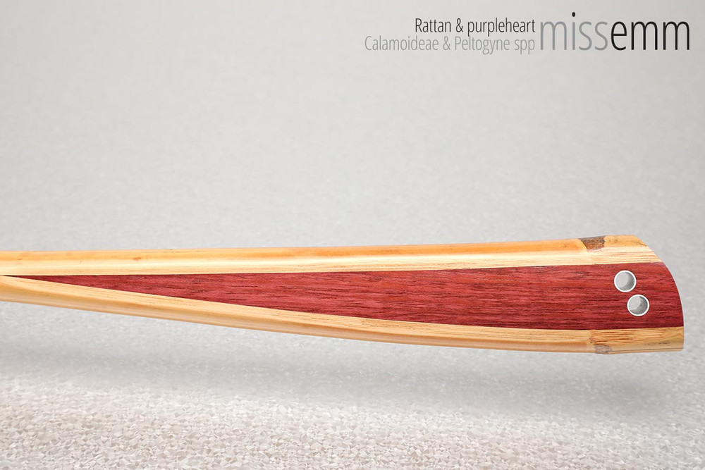 Unique handcrafted bdsm toys | Rattan spanking cane | By kink artisan Miss Emm | Made from rattan cane and purpleheart timber with aluminium details | For lovers of cane and thuddy impact toys. 