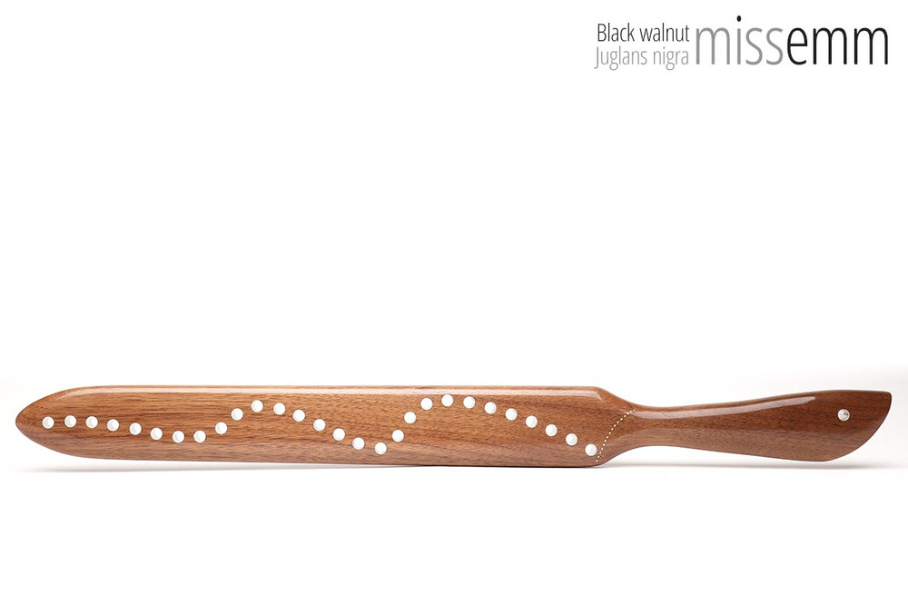 Unique handcrafted bdsm toys | Wooden spanking paddle | By kink artisan Miss Emm | Made from black walnut with aluminium and brass details