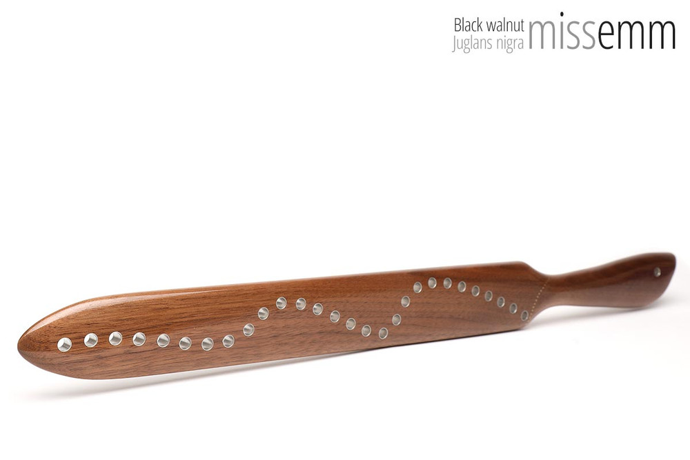 Unique handcrafted bdsm toys | Wooden spanking paddle | By kink artisan Miss Emm | Made from black walnut with aluminium and brass details