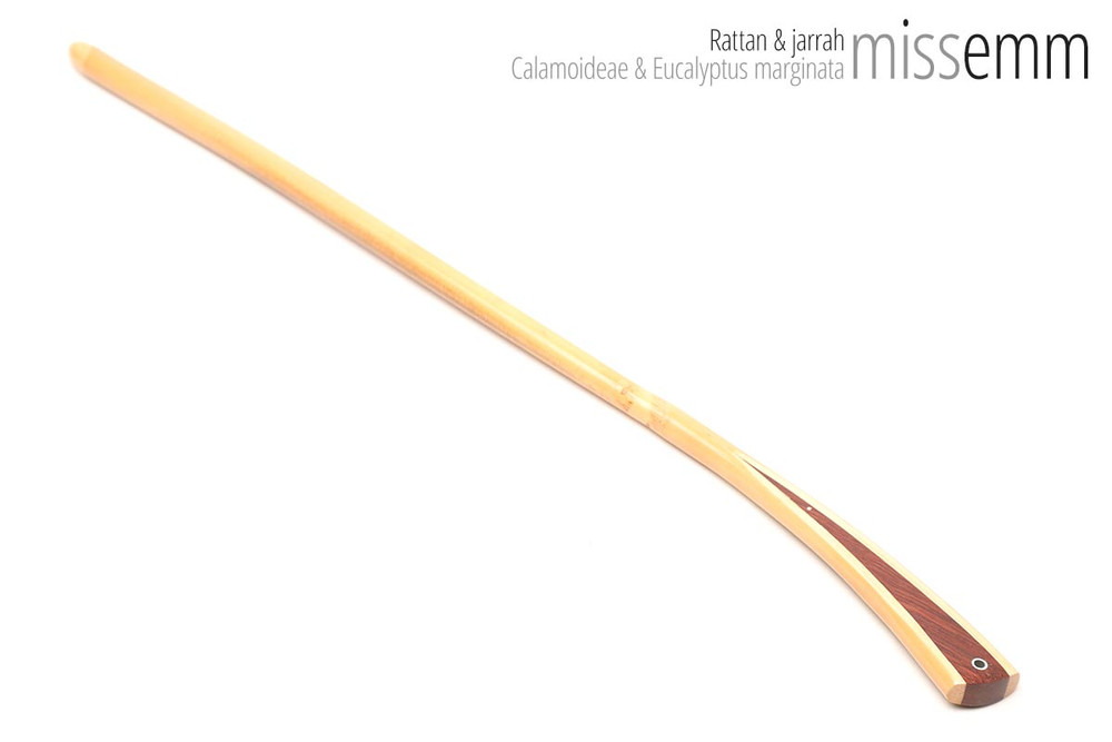 Unique handcrafted bdsm toys | Rattan spanking cane | By kink artisan Miss Emm | The shaft is rattan cane and the handle has been handcrafted from jarrah with aluminium details.