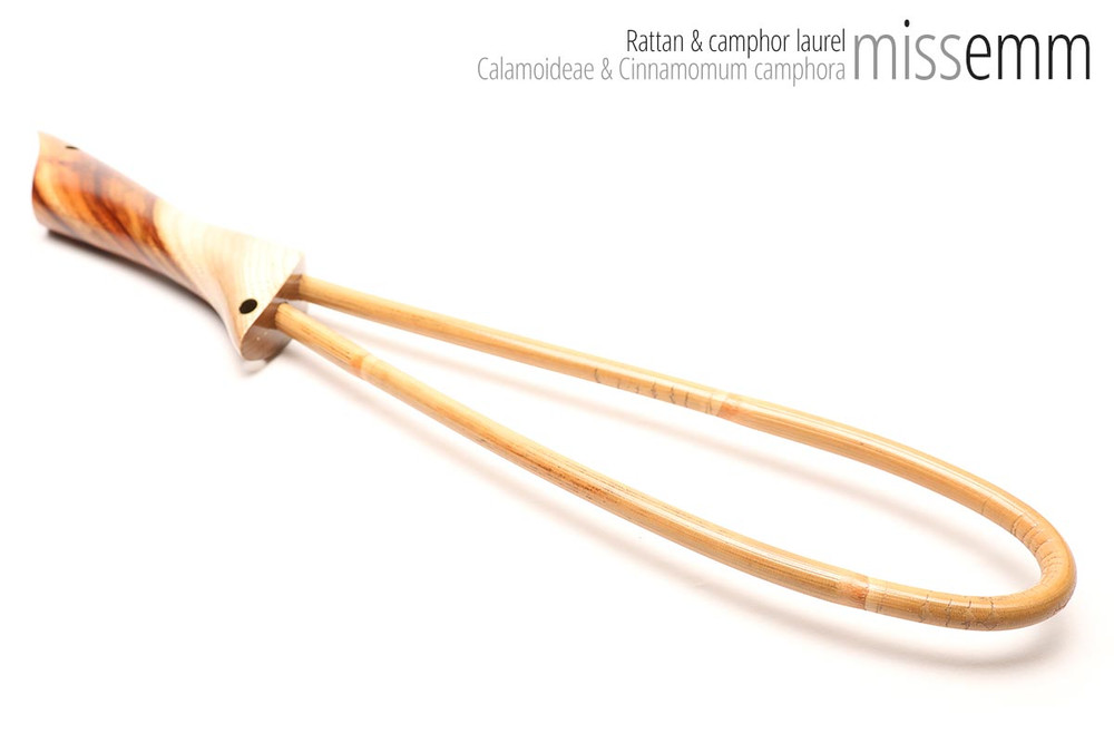 Unique handcrafted bdsm toys | Rattan loop cane | By kink artisan Miss Emm | The shaft is made from rattan cane and the handle has been handcrafted from camphor laurel with brass details.