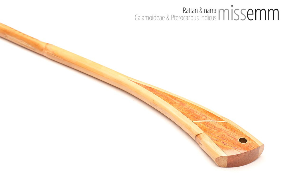 Unique handcrafted bdsm toys | Rattan spanking cane | By kink artisan Miss Emm | The shaft is rattan cane and the handle has been handcrafted from narra with brass details.