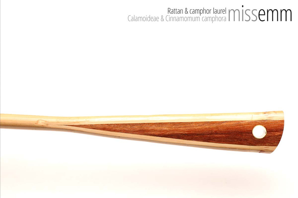 Unique handcrafted bdsm toys | Rattan spanking cane | By kink artisan Miss Emm | The shaft is rattan cane and the handle has been handcrafted from camphor laurel with brass details.