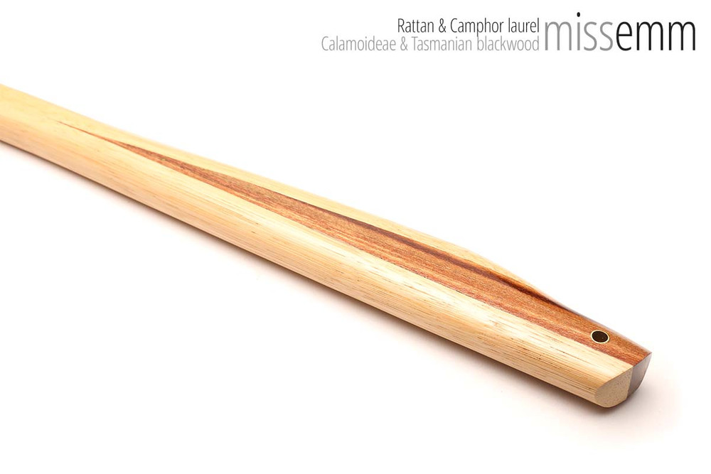 Unique handcrafted bdsm toys | Rattan spanking pane (flat bladed cane) | By kink artisan Miss Emm | The shaft is made from rattan cane and the handle has been handcrafted from camphor laurel with brass details.