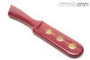 Unique handcrafted spanking toys | Wooden paddle | By kink artisan Miss Emm | Made from purpleheart with brass and aluminium details.