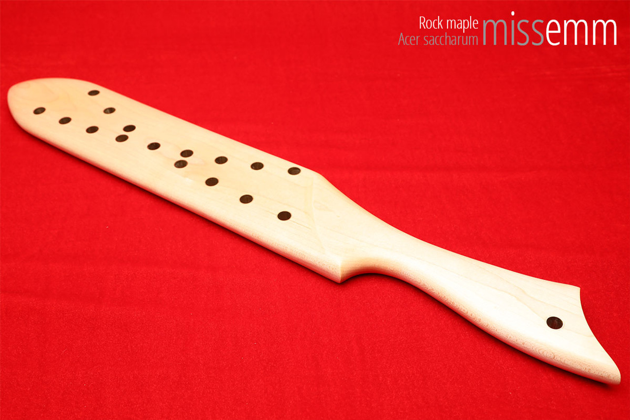 Unique handcrafted spanking toys | Wooden paddle | By kink artisan Miss Emm | Made from rock maple with brass details.