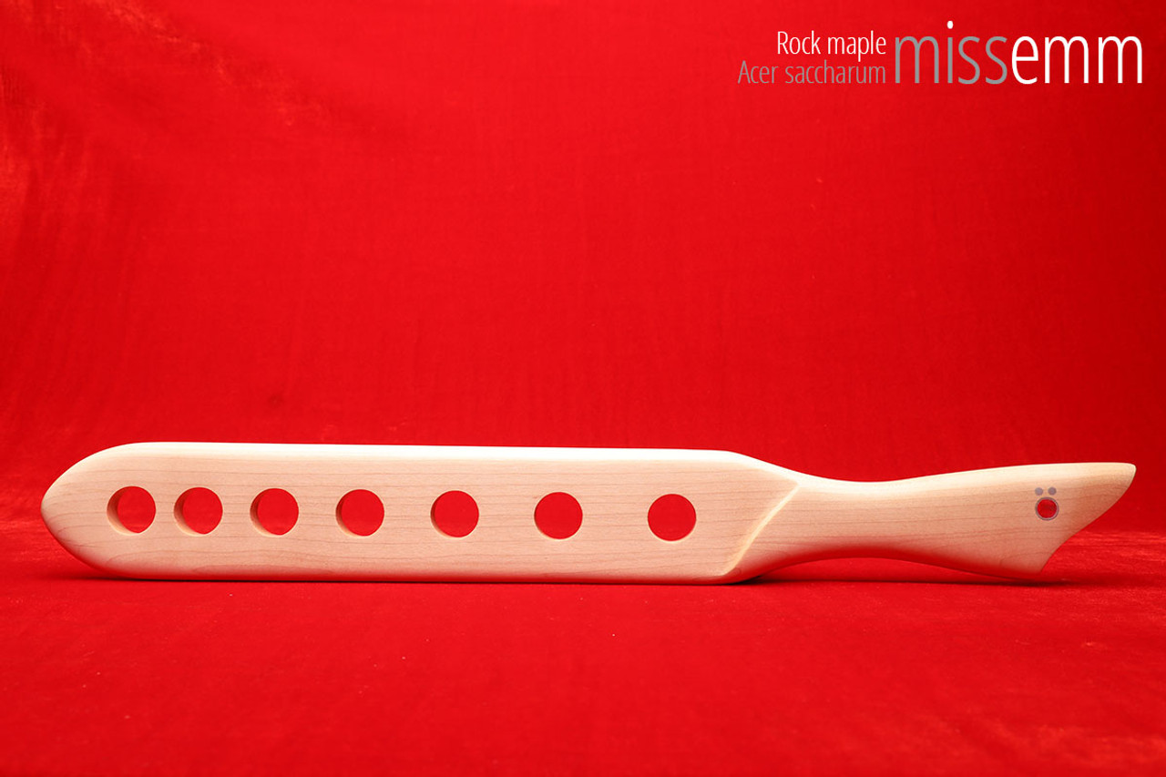 Unique handcrafted spanking toys | Wooden paddle | By kink artisan Miss Emm | Made from rock maple with aluminium details.