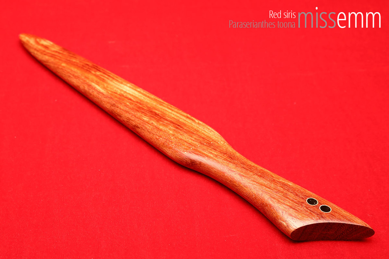 Unique handcrafted spanking toys | Wooden paddle | By kink artisan Miss Emm | Made from red siris with brass details.