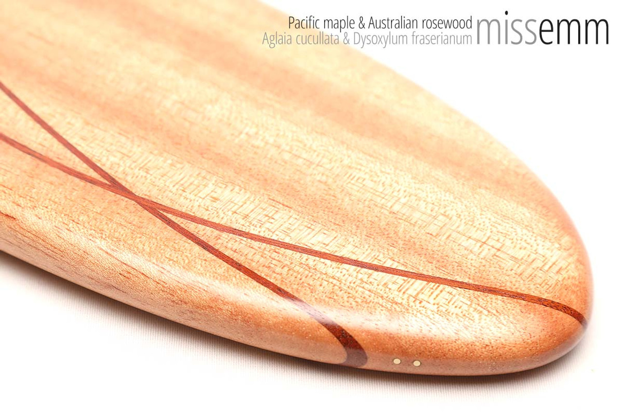 Unique handcrafted spanking toys | Wooden paddle | By kink artisan Miss Emm | Made from Queensland maple with brass details.