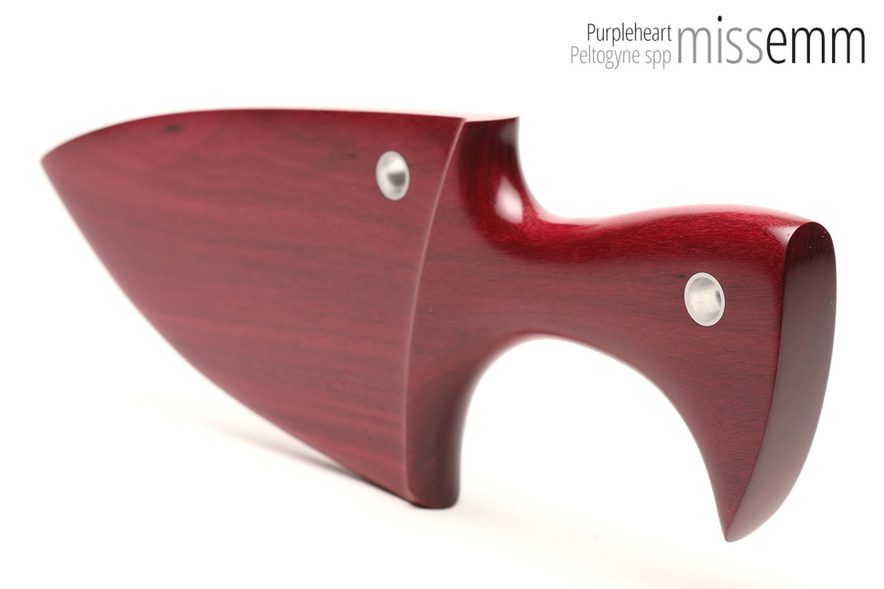 Unique handcrafted spanking toys | Wooden paddle | By kink artisan Miss Emm | Made from purpleheart with aluminium details.