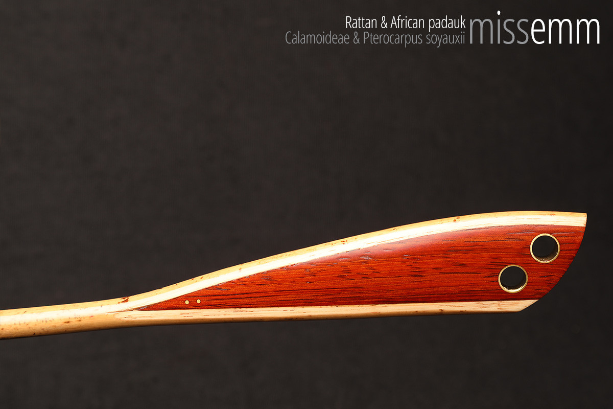 Handmade bdsm toys | Rattan cane | By kink artisan Miss Emm | The cane shaft is rattan cane and the handle has been handcrafted from African padauk with brass details.