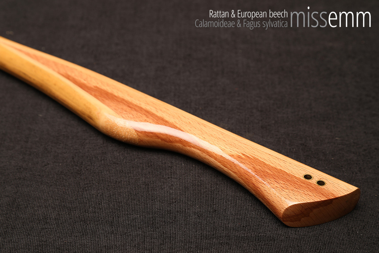 Unique spanking toys | Rattan pane (flat bladed cane) | By kink artisan Miss Emm | The shaft is made from rattan cane and the handle has been handcrafted from beech with brass details.