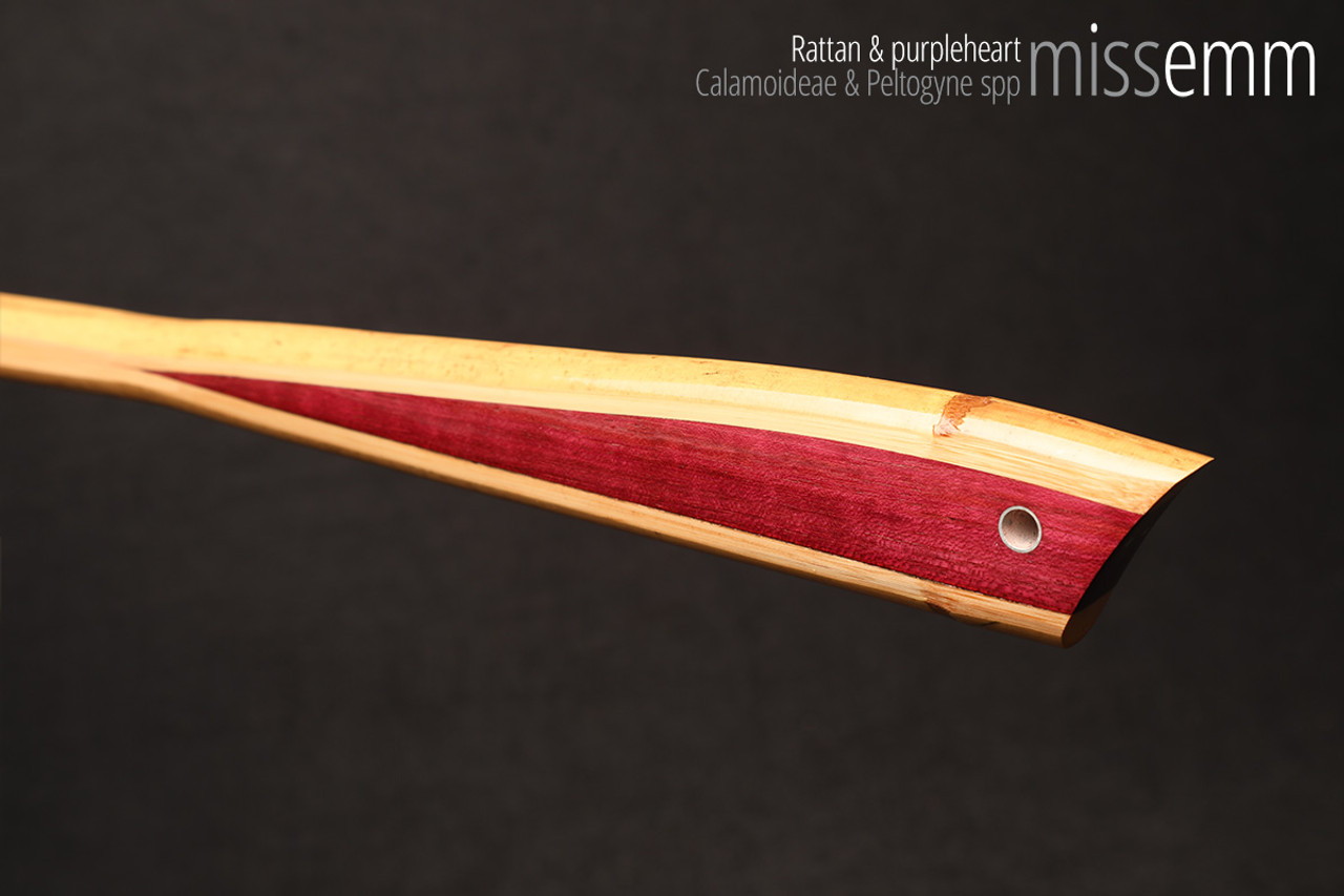 Unique spanking toys | Rattan pane (flat bladed cane) | By kink artisan Miss Emm | The shaft is made from rattan cane and the handle has been handcrafted from purpleheart with aluminium details.