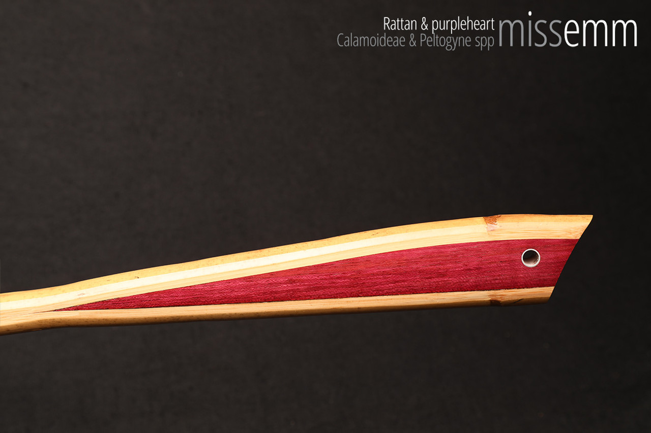 Unique spanking toys | Rattan pane (flat bladed cane) | By kink artisan Miss Emm | The shaft is made from rattan cane and the handle has been handcrafted from purpleheart with aluminium details.