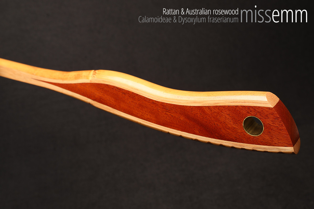 Unique spanking toys | Rattan pane (flat bladed cane) | By kink artisan Miss Emm | The shaft is made from rattan cane and the handle has been handcrafted from Australian rosewood with brass details.