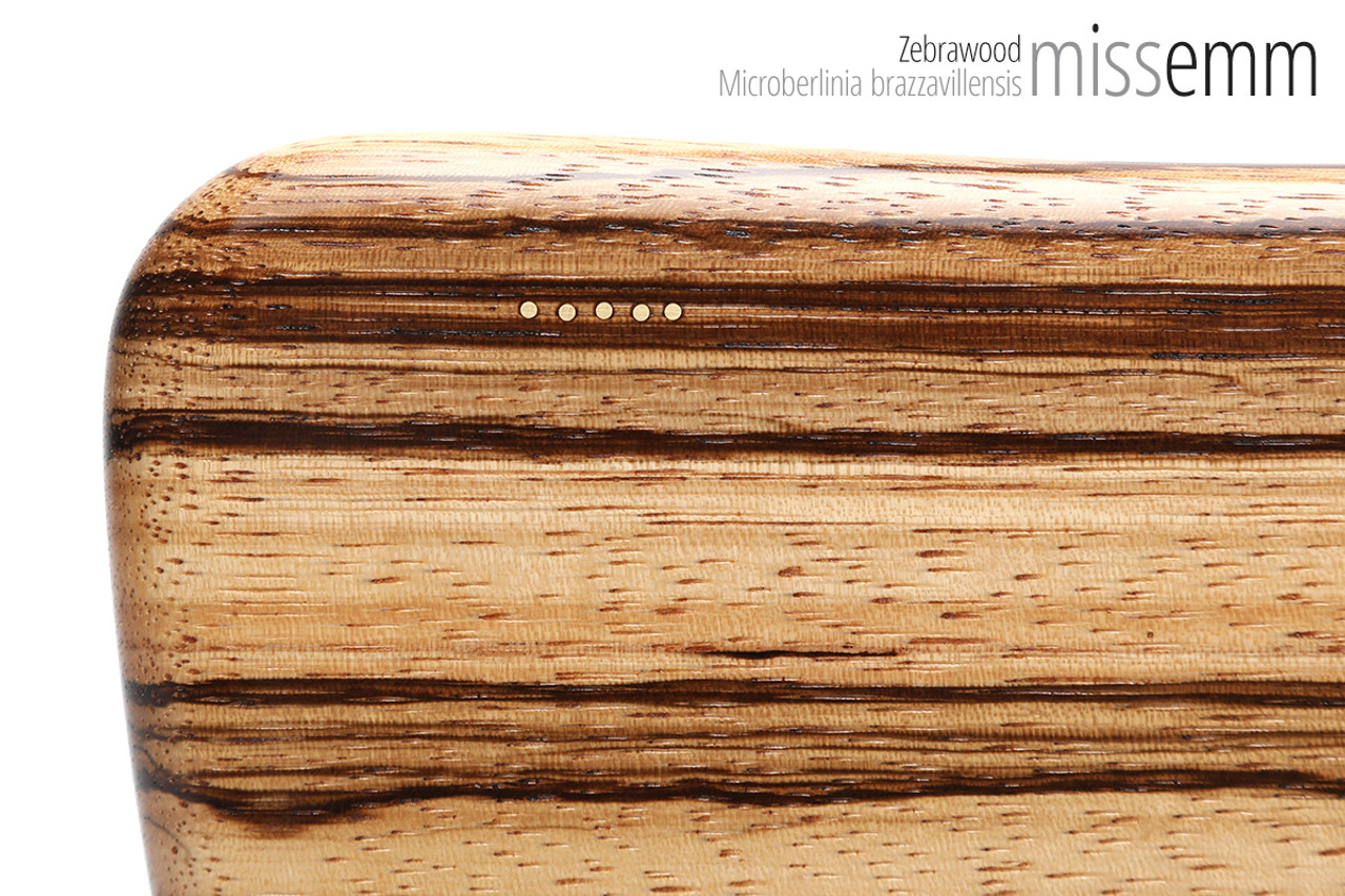 Unique handcrafted spanking toys | Wooden paddle | By kink artisan Miss Emm | Made from zebrawood with brass details.