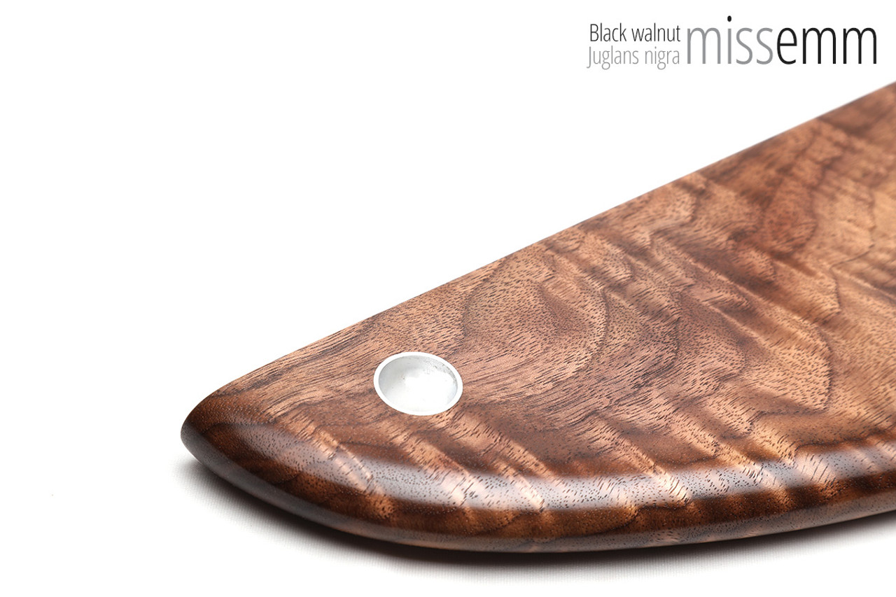 Unique handcrafted spanking toys | Wooden paddle | By kink artisan Miss Emm | Made from black walnut with aluminium details.