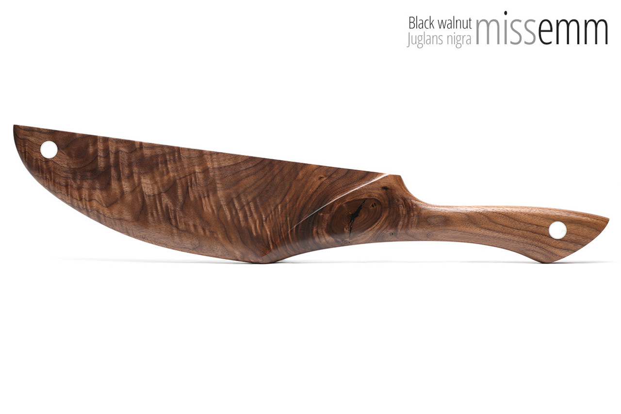 Unique handcrafted spanking toys | Wooden paddle | By kink artisan Miss Emm | Made from black walnut with aluminium details.
