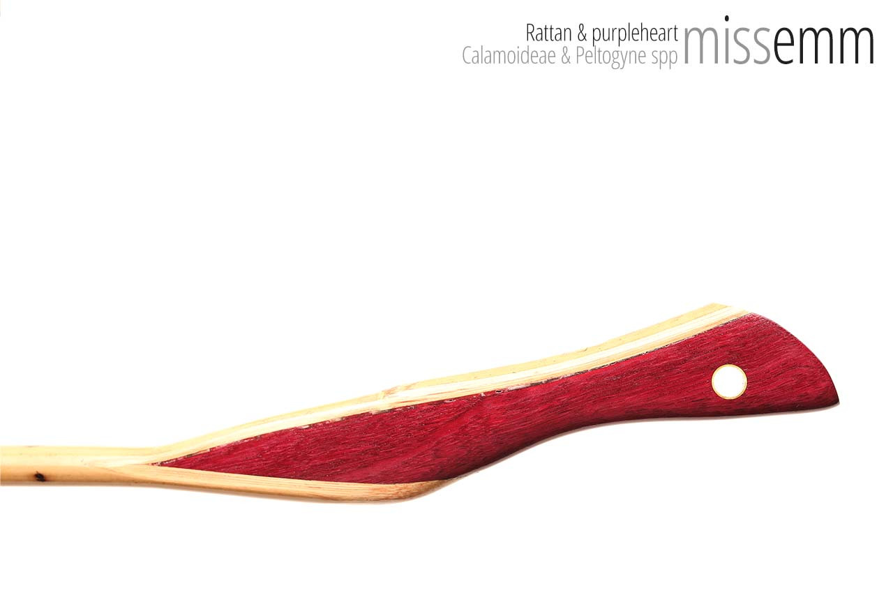 Handmade bdsm toys | Rattan cane | By kink artisan Miss Emm | The cane shaft is rattan cane and the handle has been handcrafted from purpleheart with brass details.