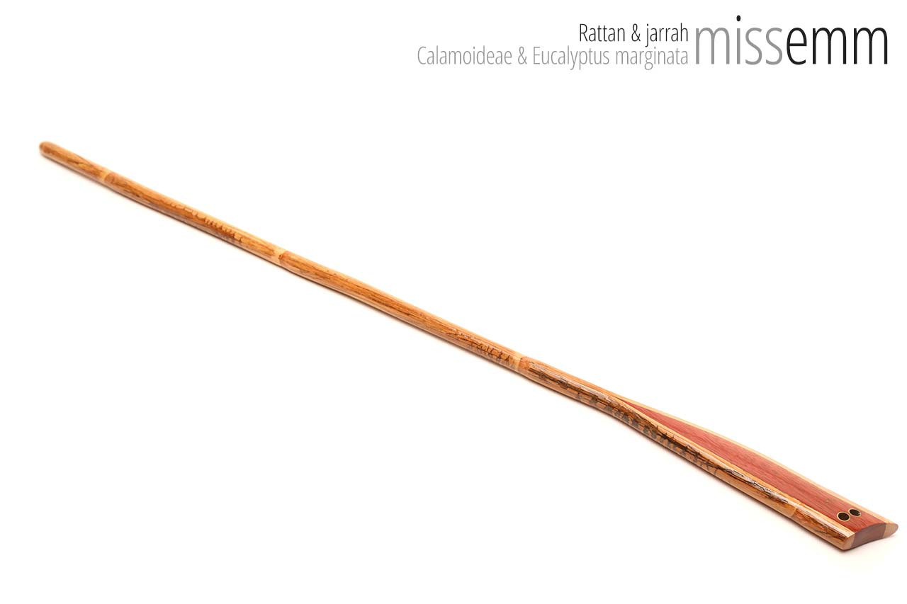 Handmade bdsm toys | Rattan cane | By kink artisan Miss Emm | The cane shaft is rattan cane and the handle has been handcrafted from jarrah with brass details.