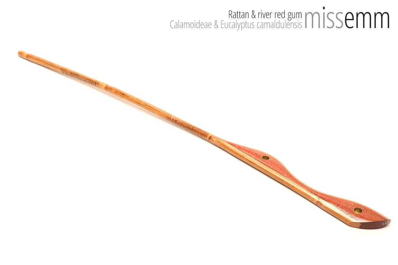 Handmade bdsm toys | Rattan cane | By kink artisan Miss Emm | The cane shaft is rattan cane and the handle has been handcrafted from river red gum with brass details.