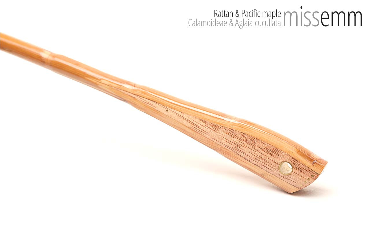 Handmade bdsm toys | Rattan cane | By kink artisan Miss Emm | The cane shaft is rattan cane and the handle has been handcrafted from Pacific maple with brass details.