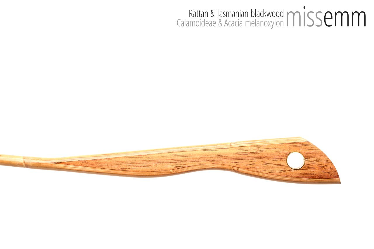Handmade bdsm toys | Rattan cane | By kink artisan Miss Emm | The cane shaft is rattan cane and the handle has been handcrafted from Tasmanian blackwood with brass details.