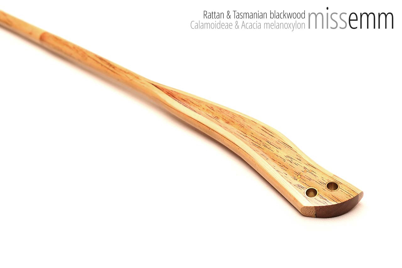 Handmade bdsm toys | Rattan cane | By kink artisan Miss Emm | The cane shaft is rattan cane and the handle has been handcrafted from Tasmanian blackwood with brass details.