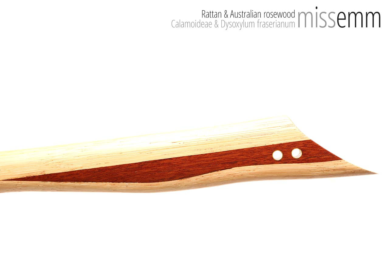 Unique spanking toys | Rattan pane (flat bladed cane) | By kink artisan Miss Emm | The shaft is made from rattan cane and the handle has been handcrafted from Australian rosewood with brass details.