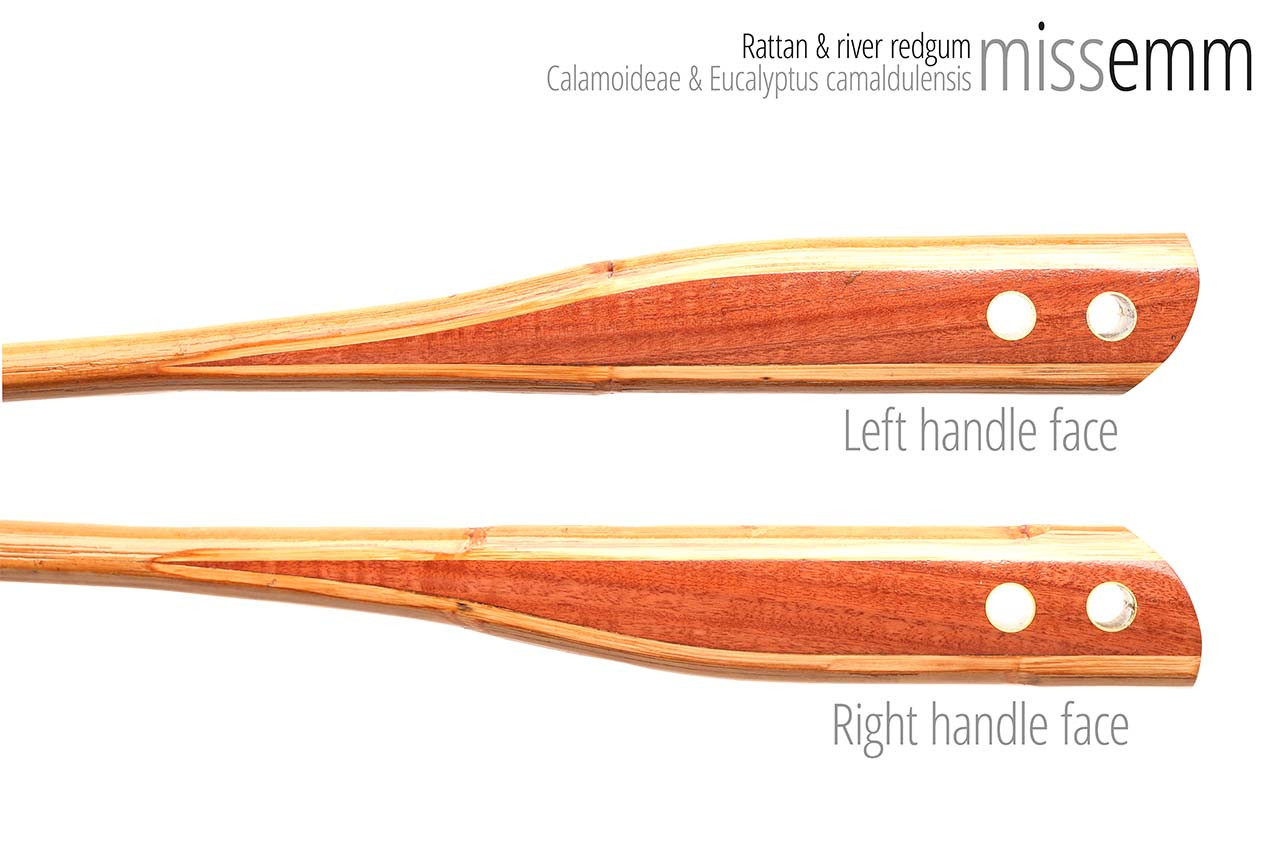 Unique bdsm gear | Loop cane | Rattan & river red gum | Created by Miss Emm | Close up image of handle left and right face